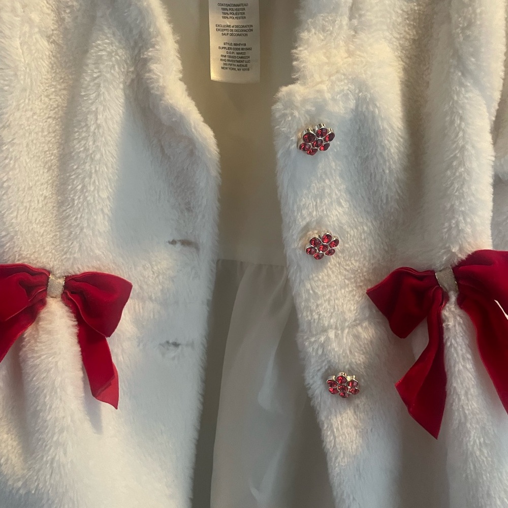 Blueberi Boulevard White Fuzzy Coat with Red Accents - Picture 9 of 13